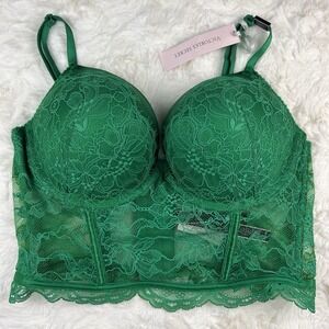 Victoria's Secret Very Sexy Bombshell Add 2 CupPush Up Corset Top Lace Green 34D